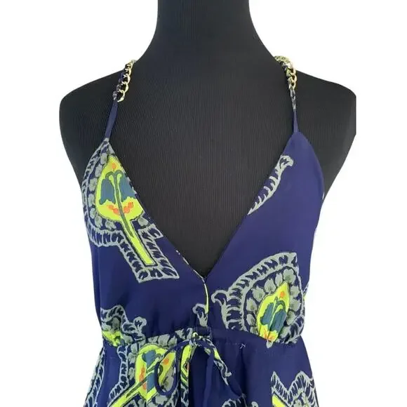 Free People Tricia Fix Spaghetti Strap Chain Navy Boho Maxi Dress Small - Picture 3 of 8